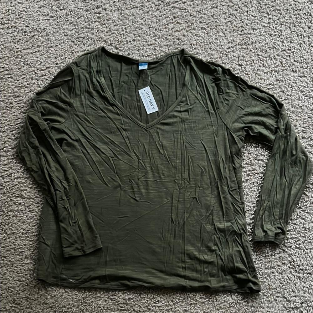 Old Navy Deep Green V-Neck Blouse